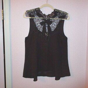 Vtg Y2K Sheer Mesh Tunic Top Size S Lace Neck Tie Back Steampunk Grunge Goth 90s